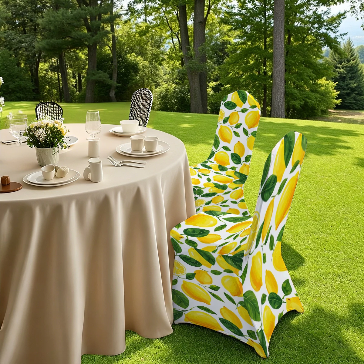 2D Lemon Print Full Coverage Chair Cover, Elastic Stretch Universal Size for Hotel/Home/Outdoor Use, Anti -