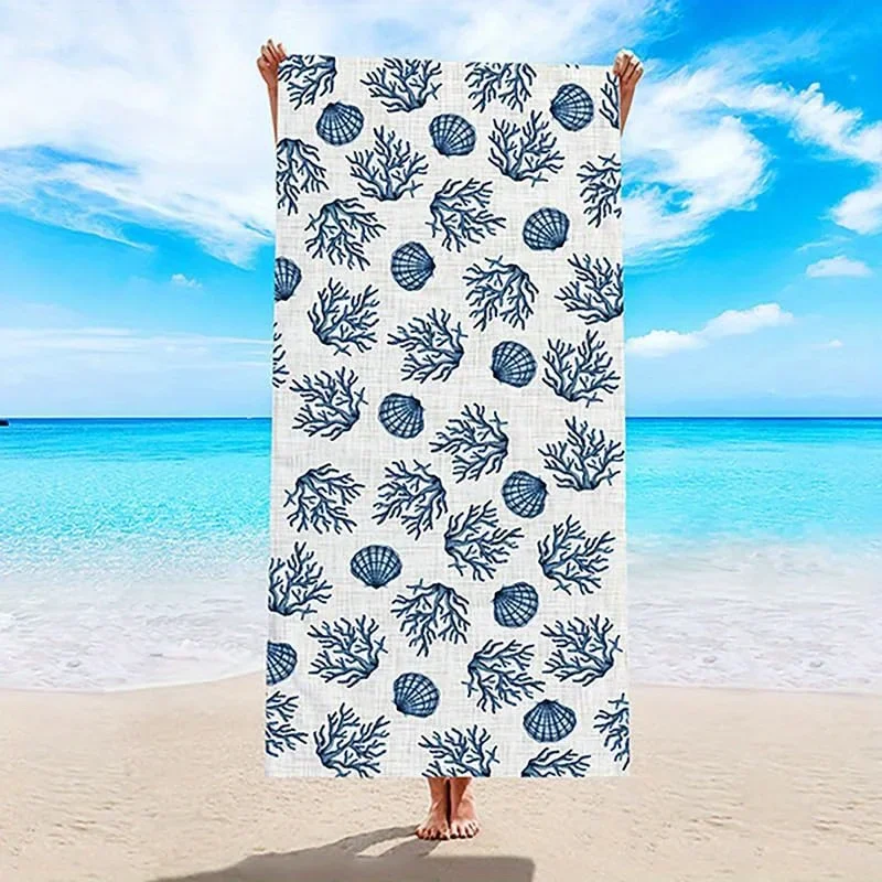 

1pc Beach Towel Shell and Coral Pattern Sun Protection Windproof Suitable for Swimming Pool Camping Travel Blanket
