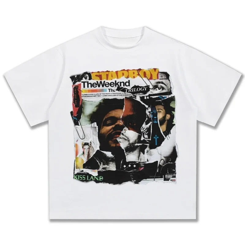 Short Sleeve Trendy Streetwear Top The Weeknd Collage Graphic T-Shirt Men Women Oversized R&B Singer Fashion Casual Cotton