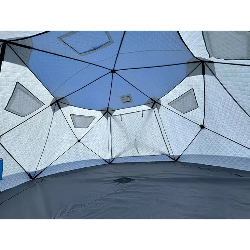 大型六角形アイスフィッシングシェルター オックスフォード製ポータブルアイスシャンティテント 5～6人用 通気性のある窓付きアイスシェルター