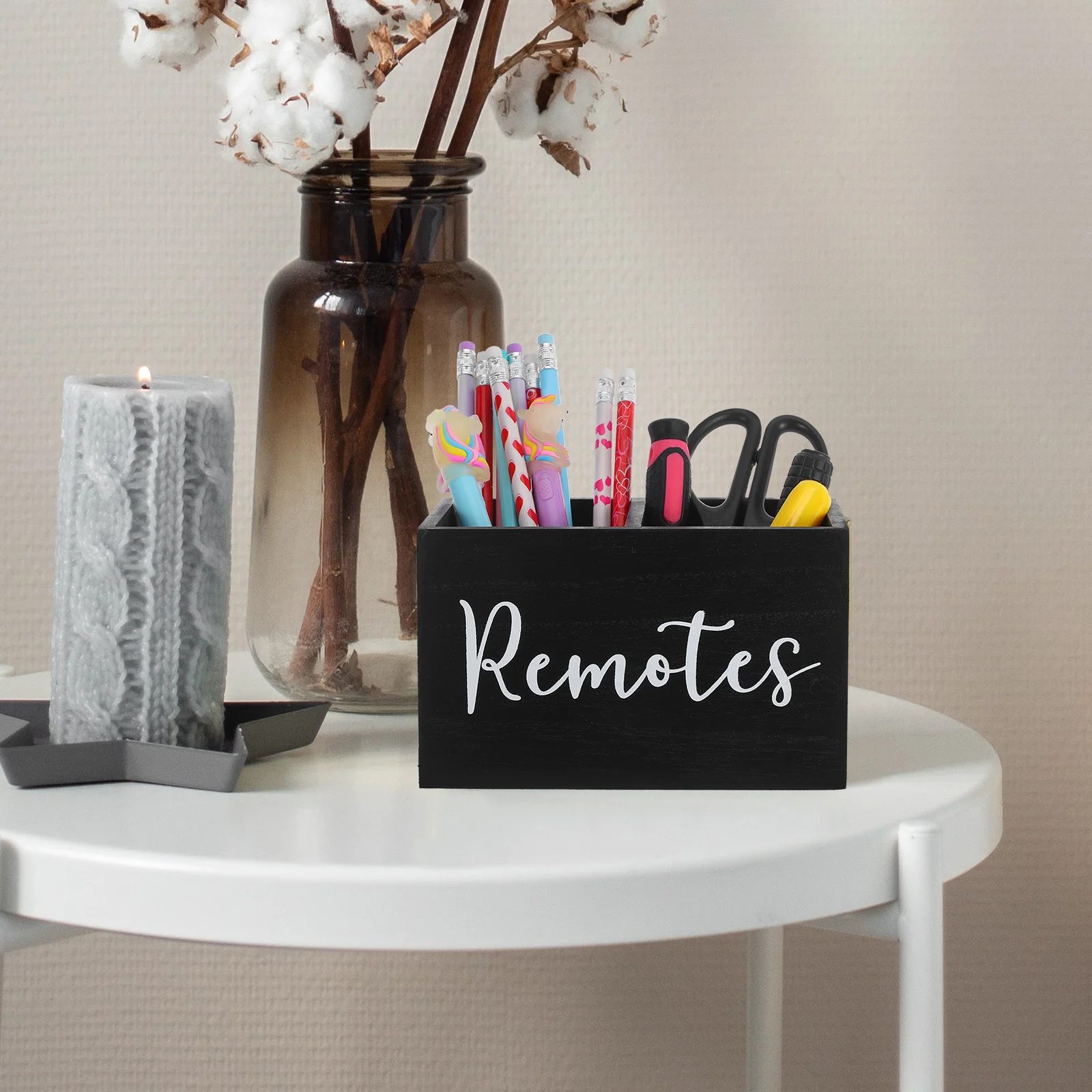 

Wooden Remote Holder Tabletop Storage Box Rustic Media Organizer Compartments Living Room Remote Control Holder