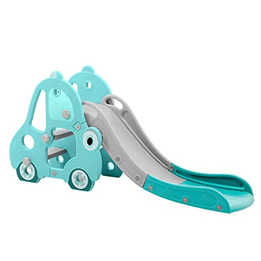 

Детская горка-игровой комплекс с удлиненной горной полосой, баскетбольным кольцом и мячом (горка-машинка - мятно-зеленая)