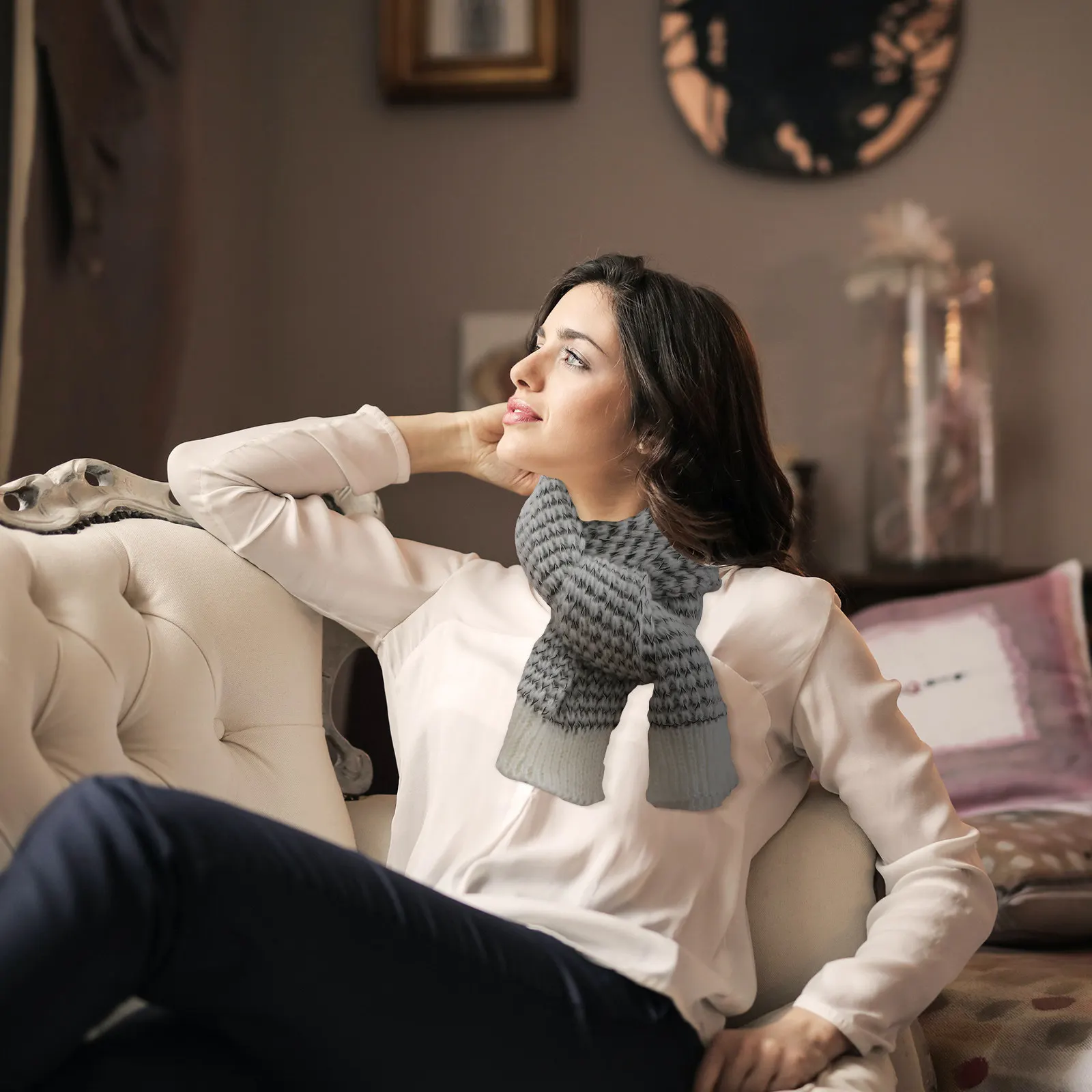 

Winter Lady Mohair Wool Long Warm Scarf Wrap Shawl Plaid White Cold Weather Warm Scarf Wrap Shawl Soft Comfortable Texture