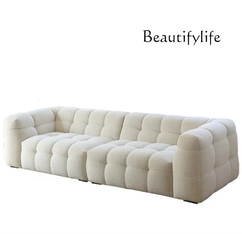 Cream Style Straight Row Living Room Cotton Candy Fabric Sofa French Minimalist Lambswool Retro Sofa