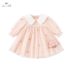 Dave Bella Children Clothing Kids Dress Spring Autumn Baby Kids Girls' Dress Pink Cute Style Long-Sleeved Dress DB3222979