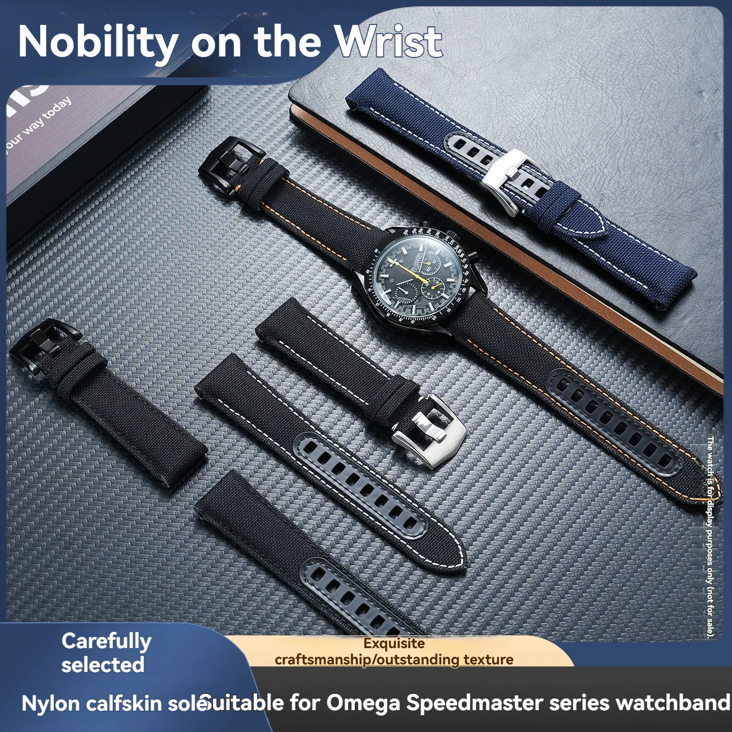 Sporty Nylon Canvas Watch Strap, 21mm, for Omega Speedmaster 311.92 “Dark Side of the Moon” Black Knight Apollo 8 Accessory