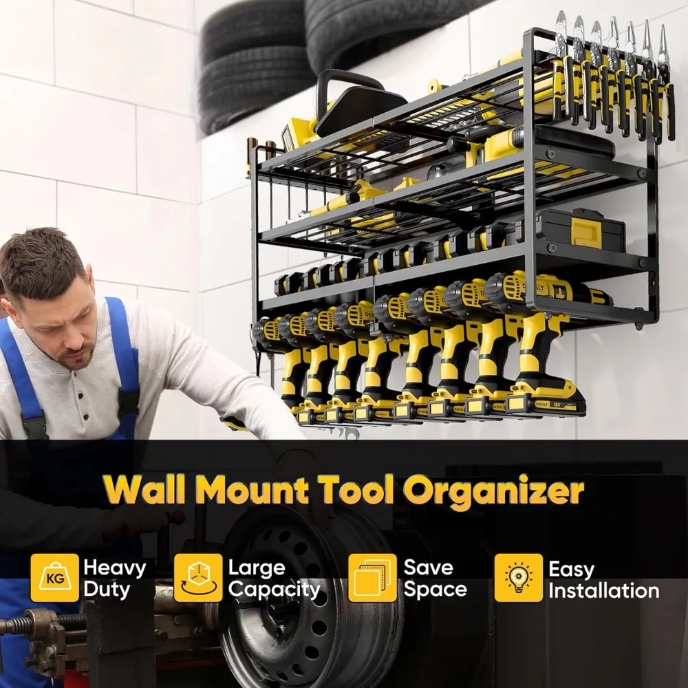 

Upgraded version Large Power Tool Organizer Wall Mount,4 Layers Heavy Duty Metal Loads 400lbs,Power Tool Shelf Battery Storage