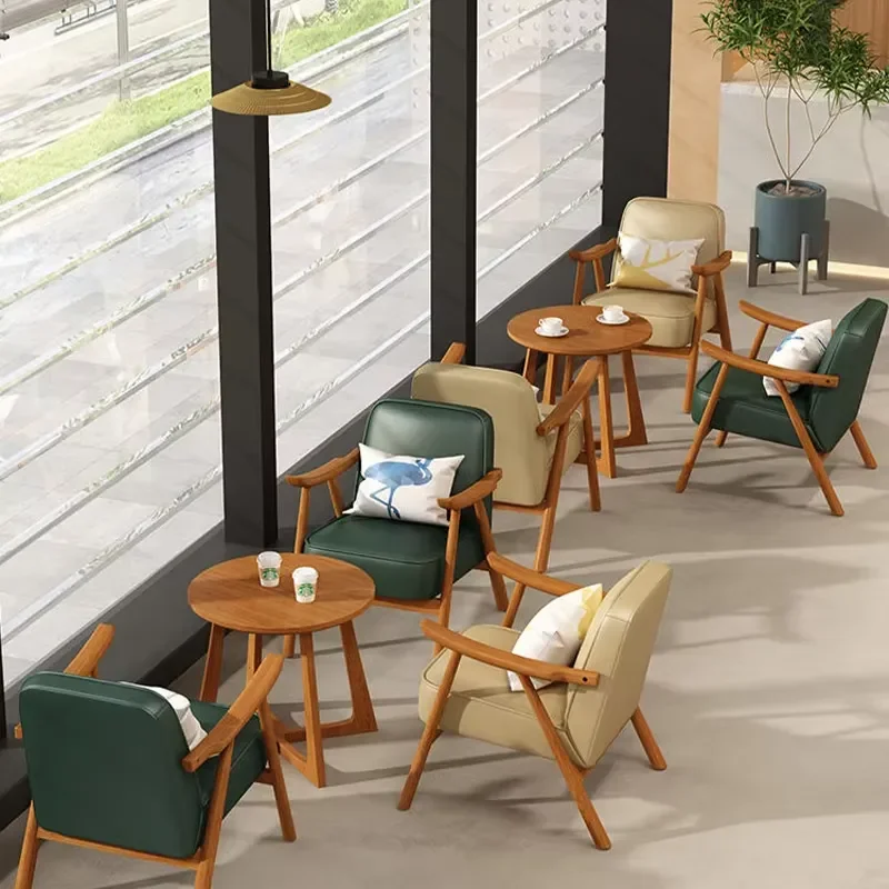 Nordic Cafe Furniture Set Wood Armchair Round Table Coffee Shop Commercial Dining Room Decor