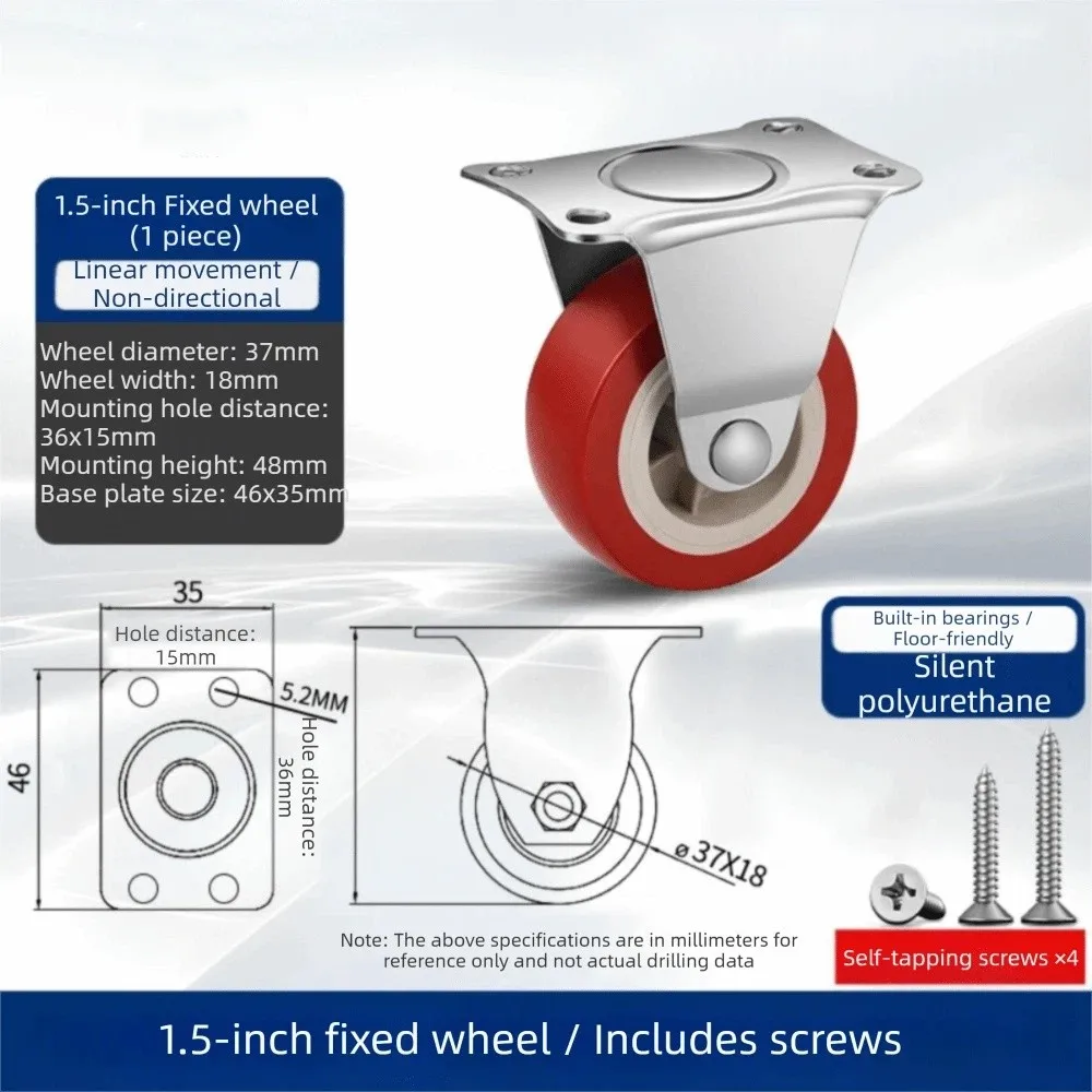 

4pcs Quality 1.5 inches Wheel Caster Heavy Duty PVC Rubber Furniture Wheels No Noise Quiet Universal Wheels Furniture