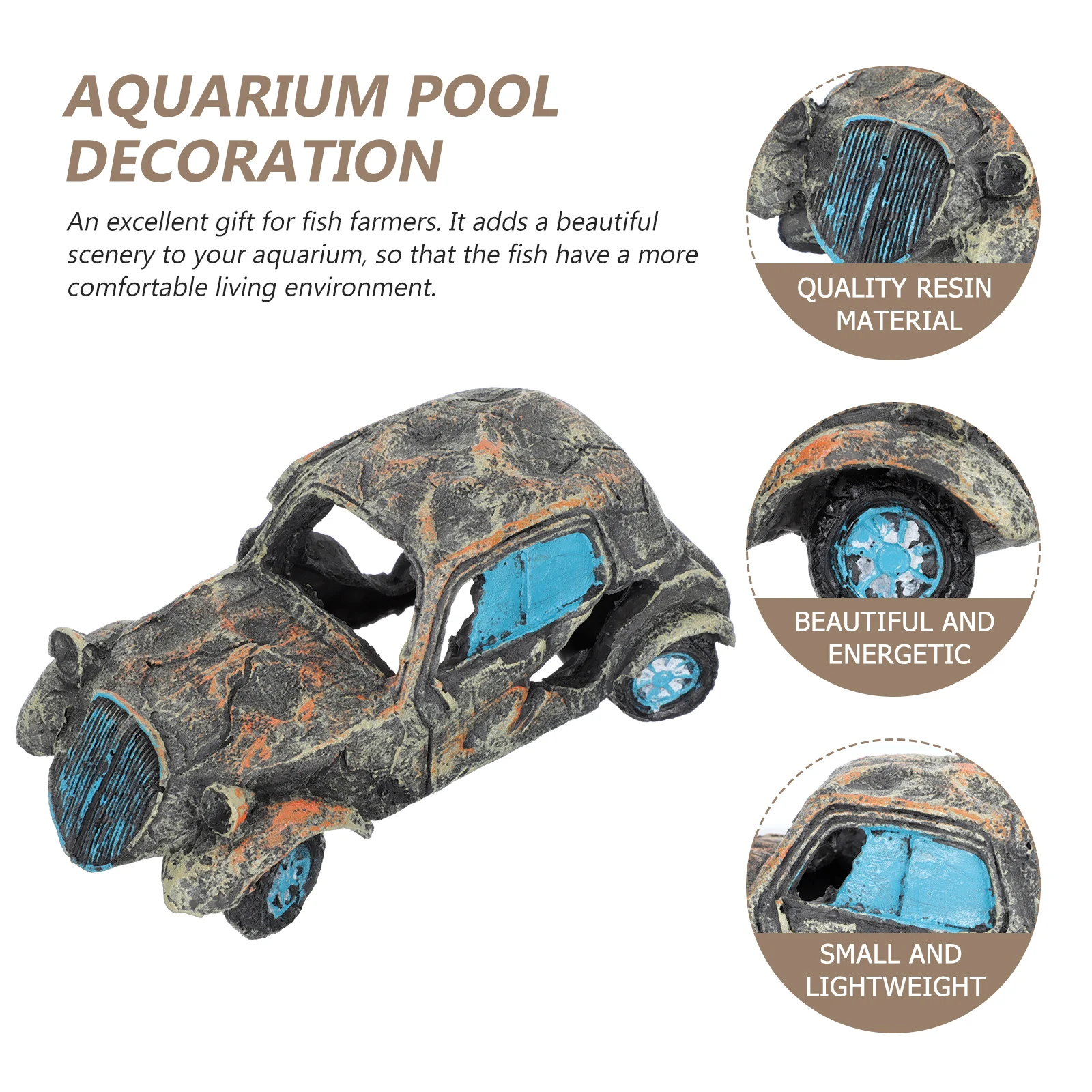 

1pcs Creative Fish Tank Car Wreck Decor Resin Ornament Aquarium Landscape Shrimp Hiding House Lightweight Miniature Decoration