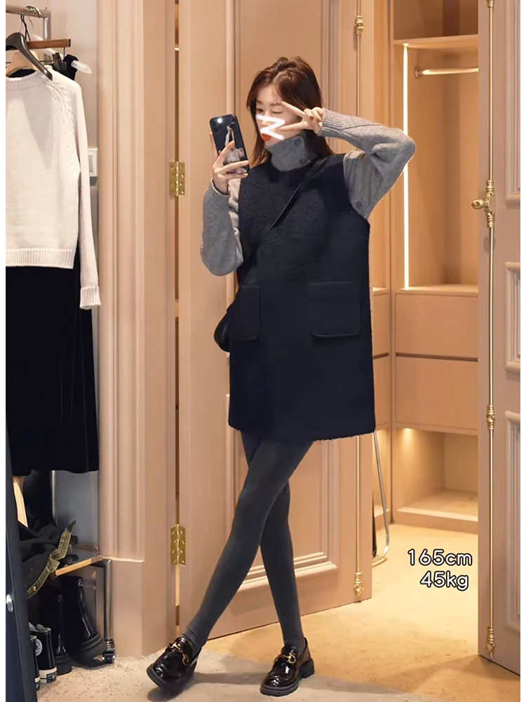 

Donna Blue Flagip Store Women's Autumn Winter Vest Dr Small Fraance Sle Polyester Fiber round Ne Single Button