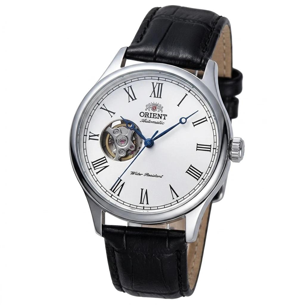 Orient Men Open Heart Skeleton Automatic Mechanical Watch Roman Numerals Leather Strap Business Wristwatch image 3