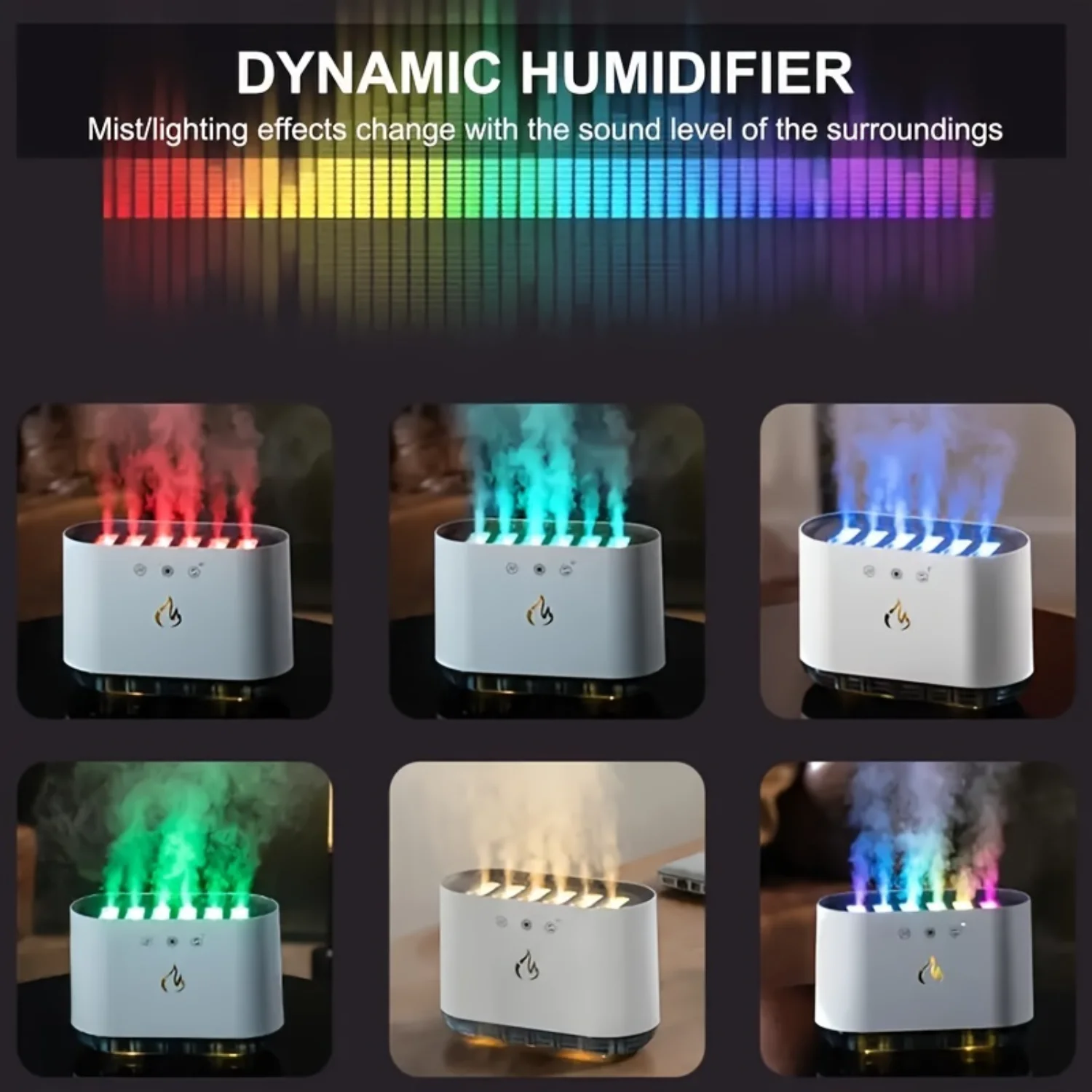 Dynamic Color Changing Sound-Reactive Music Humidifier for Home and Office Decor - Plastic Touch Control USB-C Charging LED Ligh