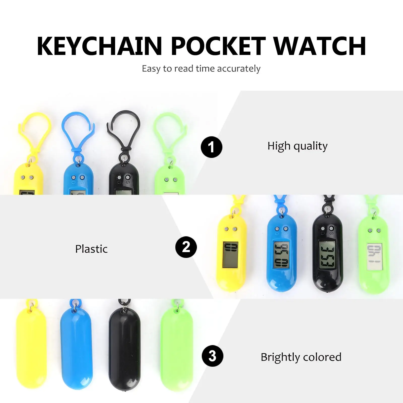 4 Pcs Mini Clock Keychain Pocket Watch Lightweight Digital Plastic Clip Durable Easy Read Time Great Gift buckle Backpack