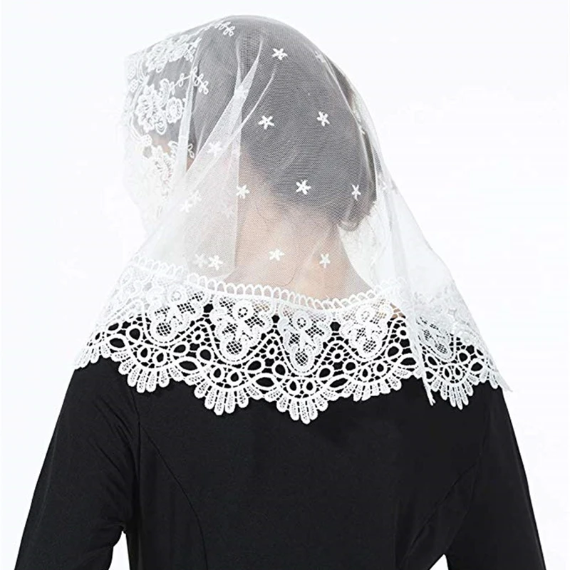 Small D Shape Mantilla Veils for Church Women Head Covering Ivory Lace Summer Vintage Latin Mass Catholic