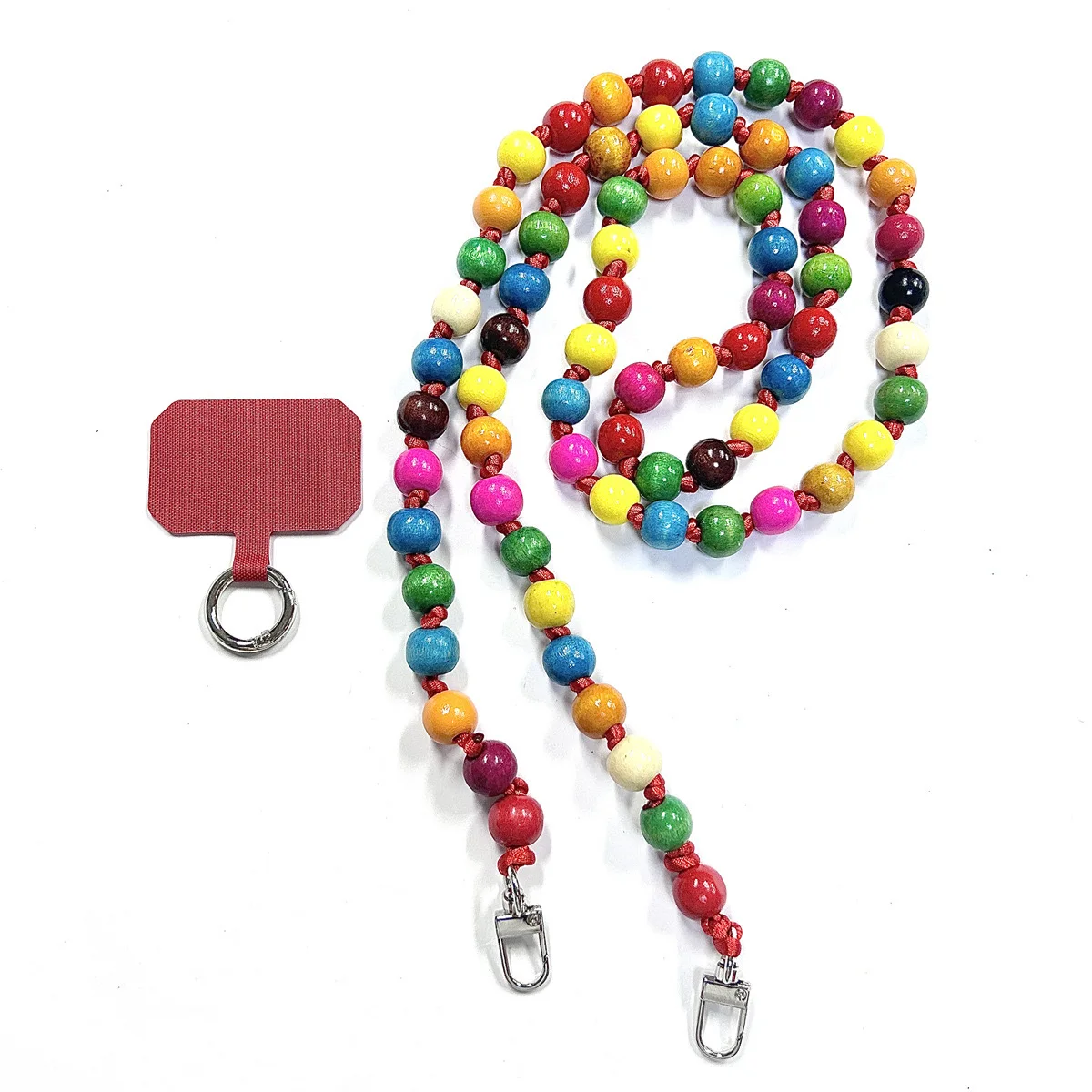 Phone Lanyard Long Crossbody Necklace Chain Hand-beaded Wooden Beads Strap Anti-lost Sling Universal Clip Bag for Phone Case