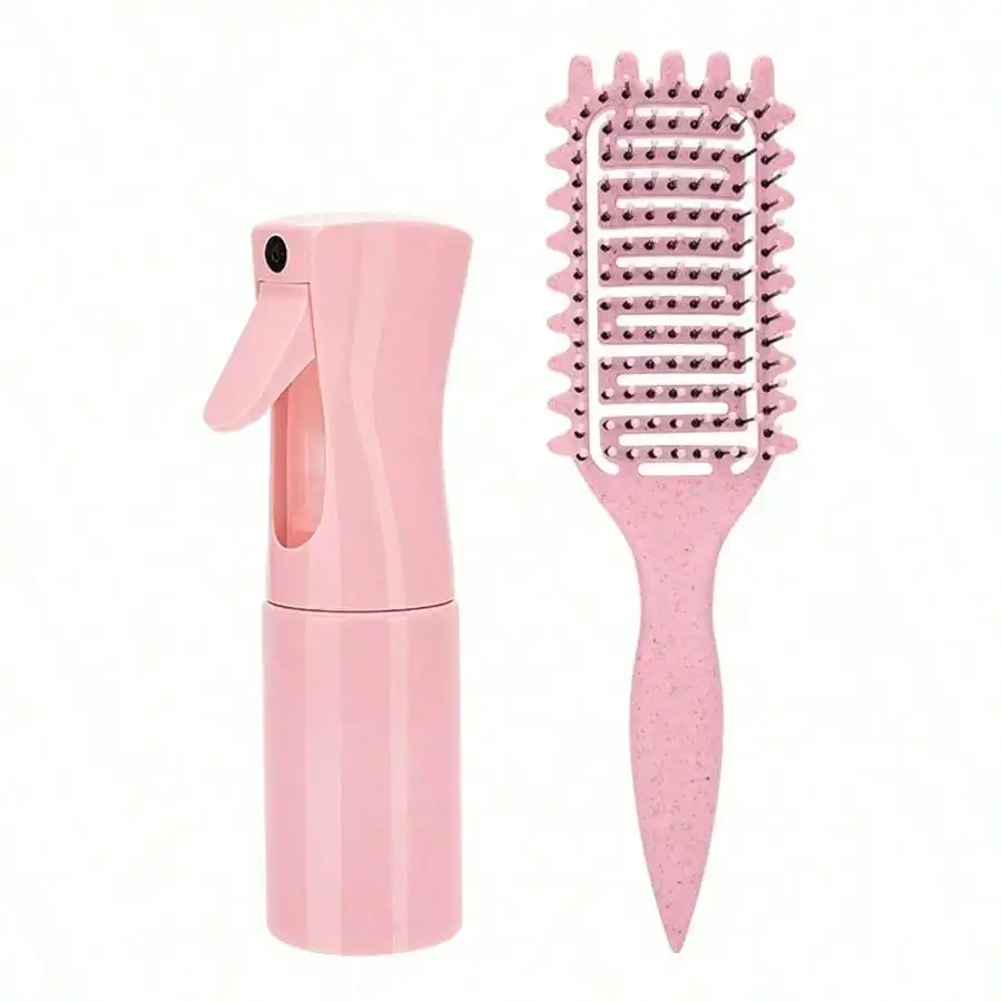 Este juego de rizadores de pelo de 2 piezas incluye un peine multifuncional, una botella de spray y un cepillo para el cabello. Es un set profesional para rizar y peinar el cabello, adecuado para uso doméstico y en salones de belleza para mujeres, y es un regalo perfecto para el día de San Valentín.
