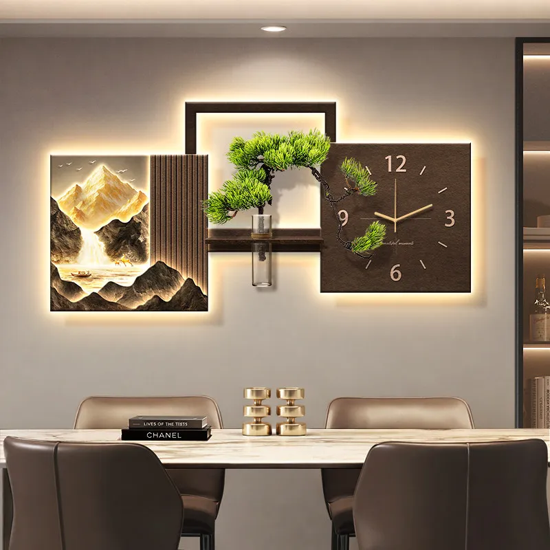 

Luxury Design Wall Clock Living Room LED Wall Watch Restaurant Mute Horloge Murale Hydroponic Green Plants With Home Decor Gift