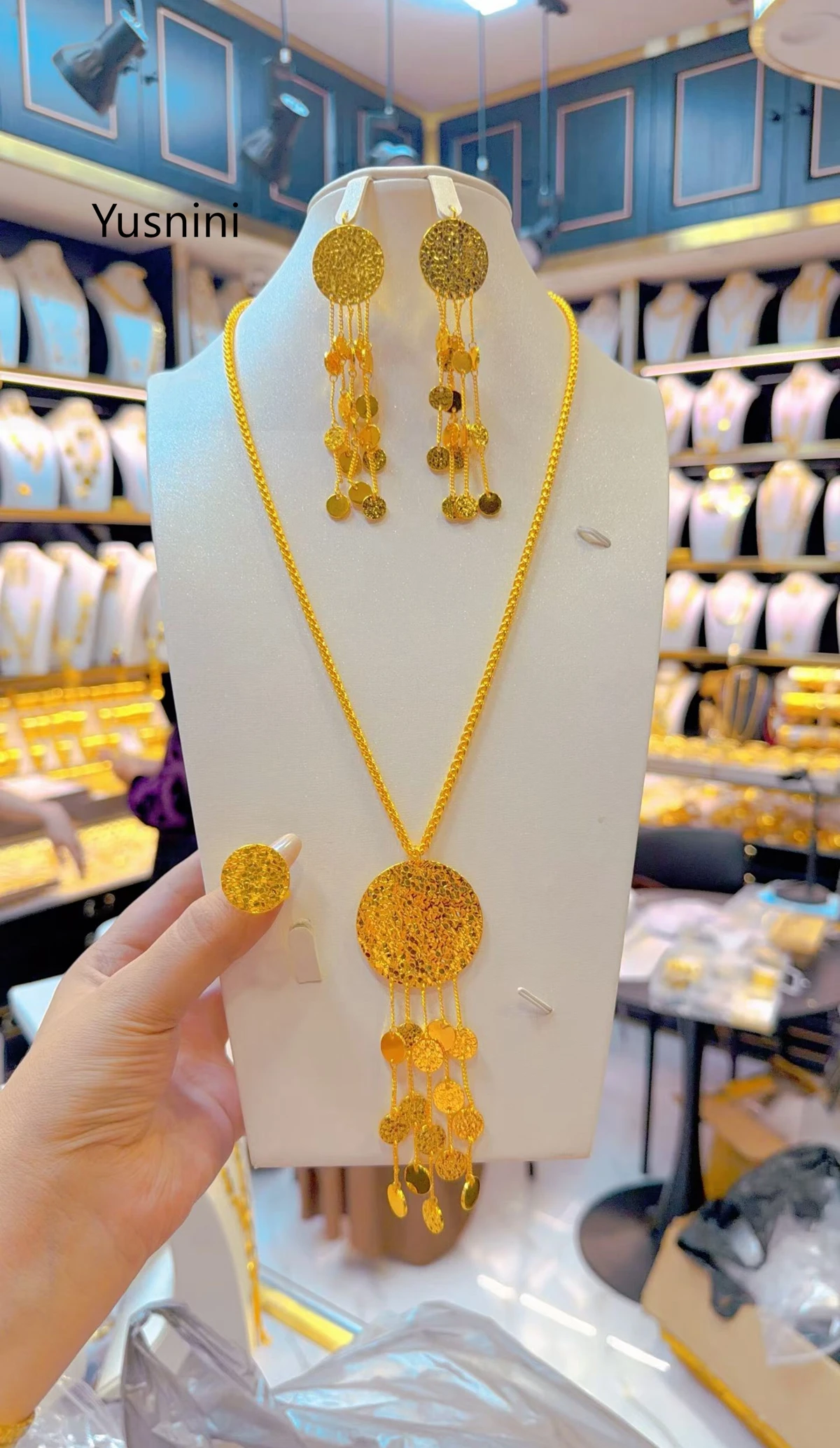 New Fashionable High end Dubai 24K Gold Plated Necklace Earrings Exquisite Wedding Party Jewelry Set for Lovers 444