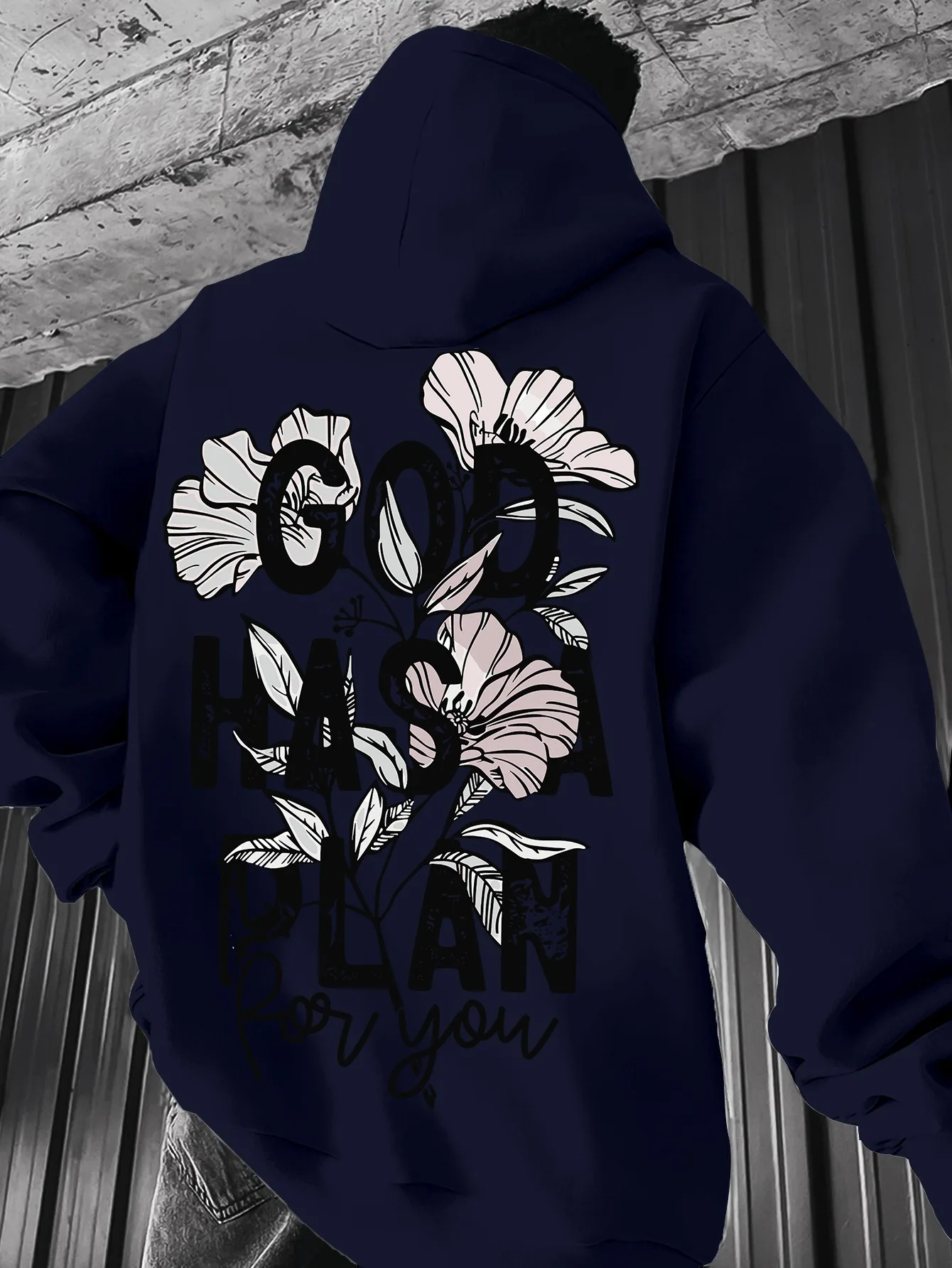 Herren-Hoodie „Gott hat einen Plan für dich“ Blumendruck Kapuzenpullover Lässiger Langarm Loser Pullover Hoodie Streetwear – Detail 15