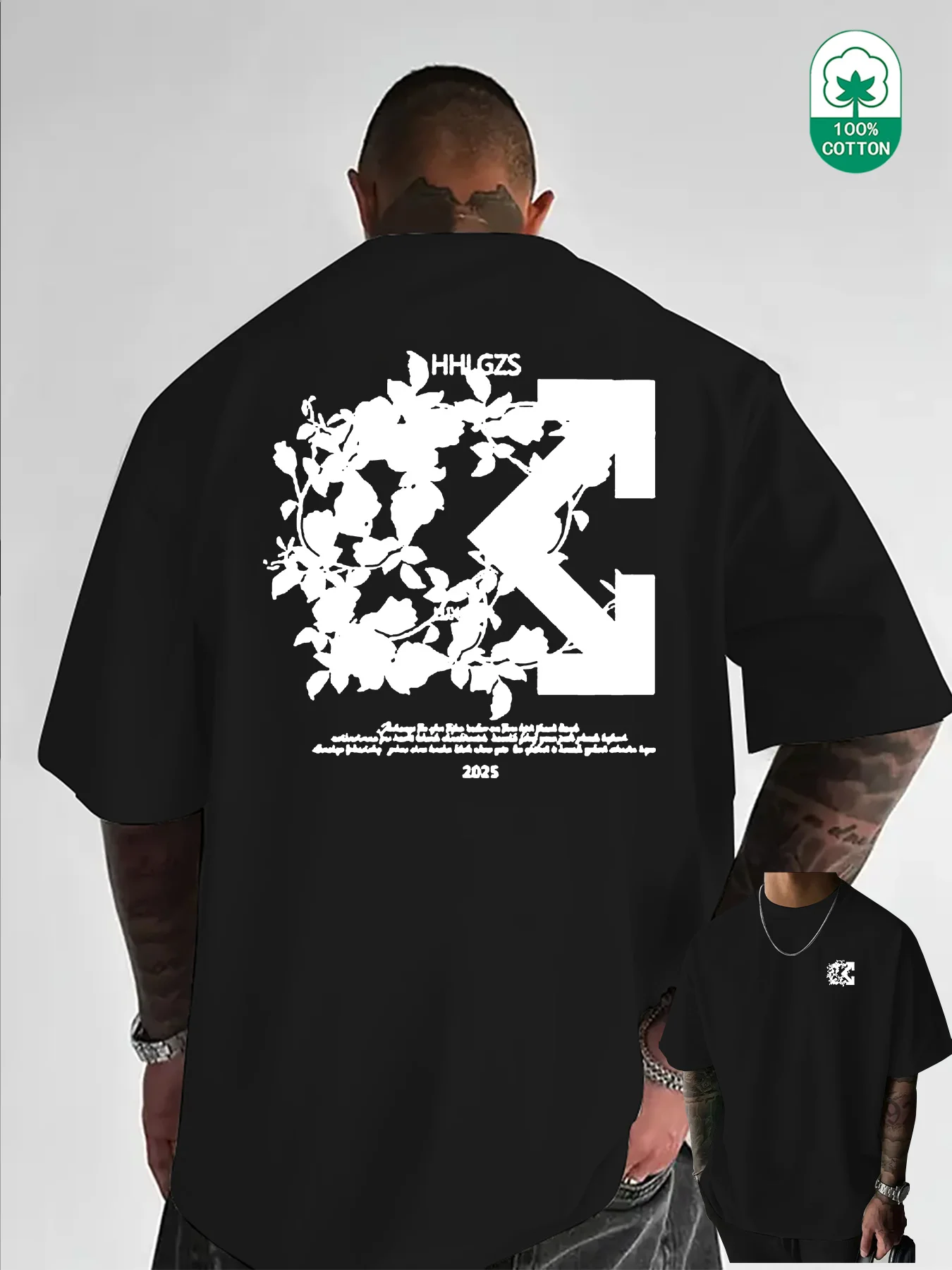 Arrow and Floral Graphic Print 100% Cotton Mens T Shirt Summer Streetwear Features A Striking High Contrast Design That Stands