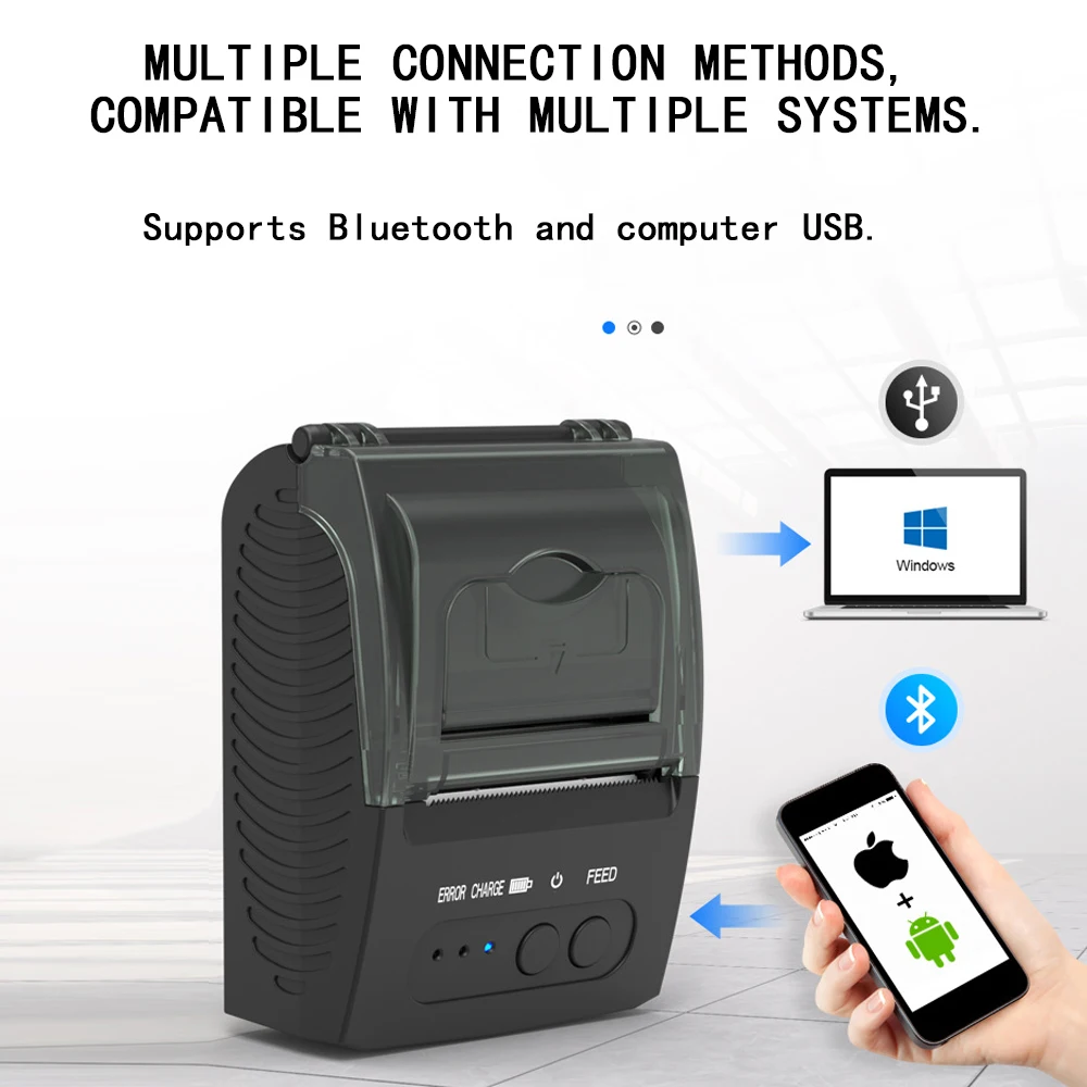 

Портативный Bluetooth-термопринтер чеков 58 мм, портативный принтер чеков для пищевых продуктов, Retai、Clothingl и принтер чеков для общественного питания