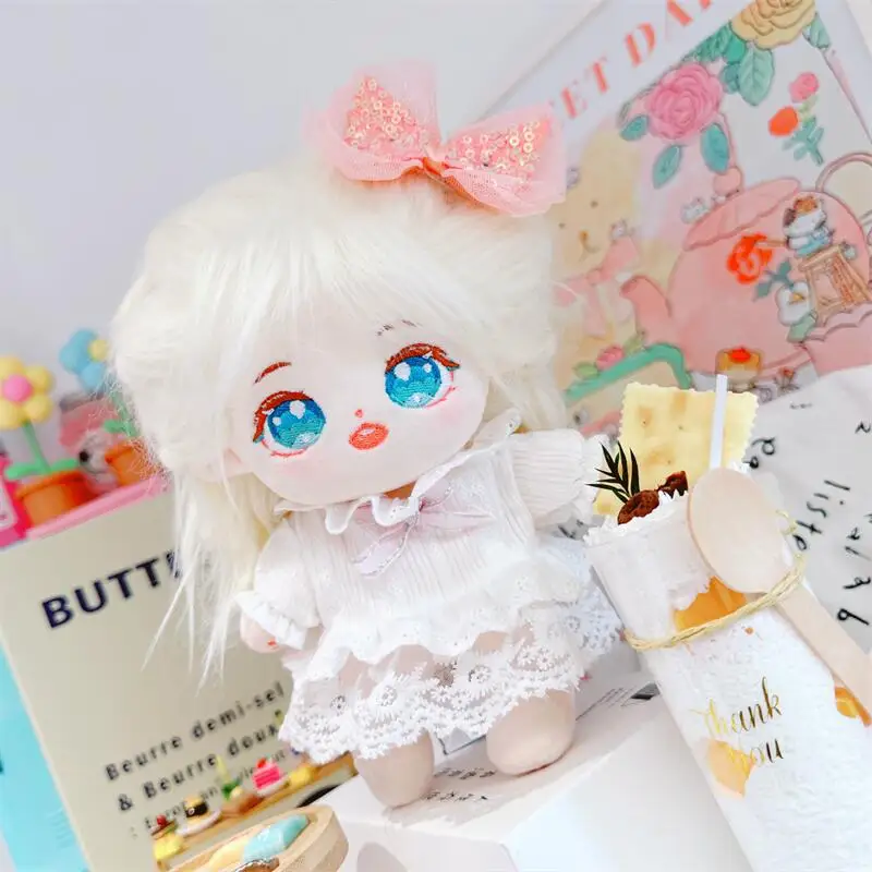 

3Pcs Kawaii Pink Bow Lace Dress Suit Plush Idol Doll for 20cm DIY Clothes Accessory Cute Soft Stuffed Idol Cotton Dolls for Girl
