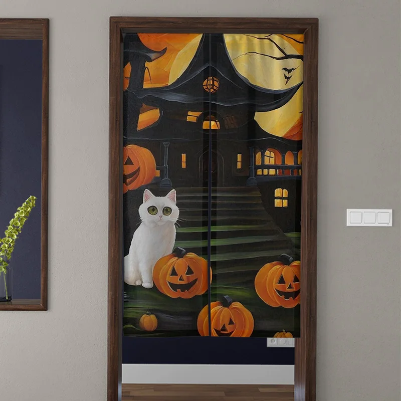 Door Curtain Noren Room Partition Privacy Protection Pendant Japanese Kitchen Decoration Household Multi Size Halloween Pumpkin