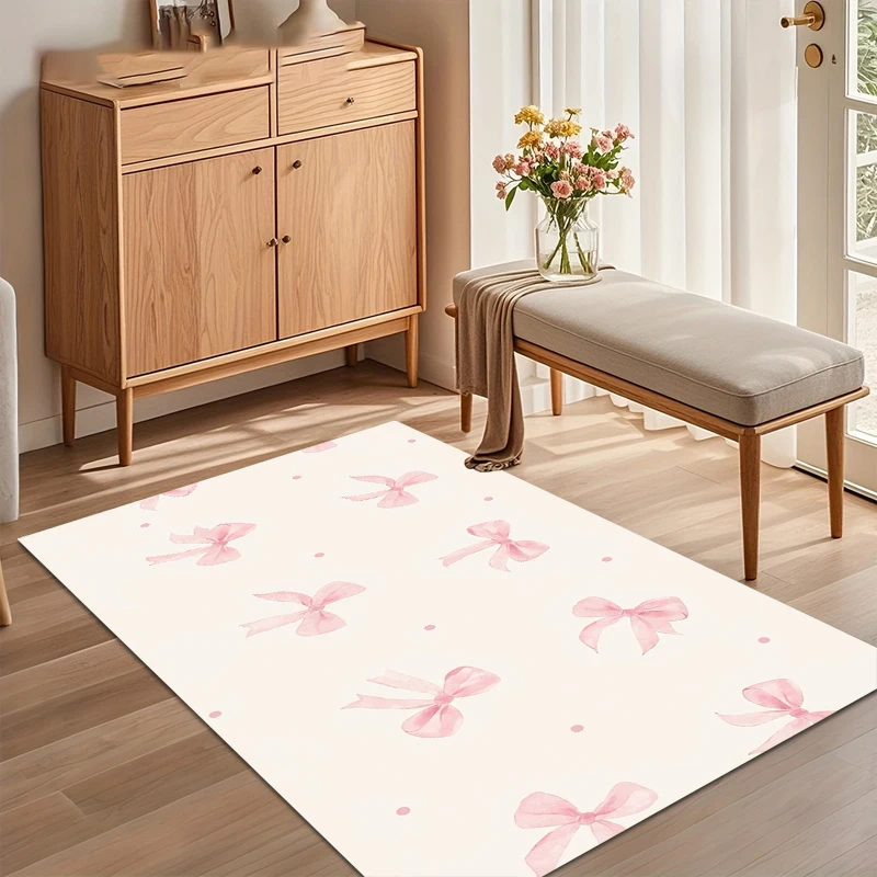 Watercolor Pink Bow Area Rug Non Slip Soft Floor Carpet for Girls Room Nursery Bedroom Living Room Playroom Entryway Decor