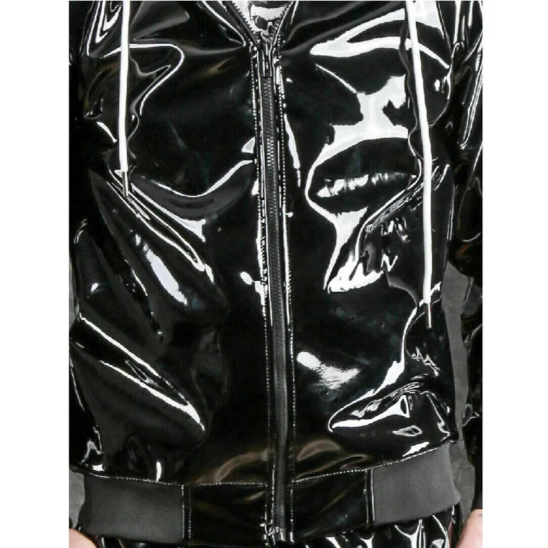2026 Men's and Women's PU Leather Hoodie Suit Leisure Sportswear Hoodie Jogging Suit Sportswear Suit Bright Leather Sportswear view 6