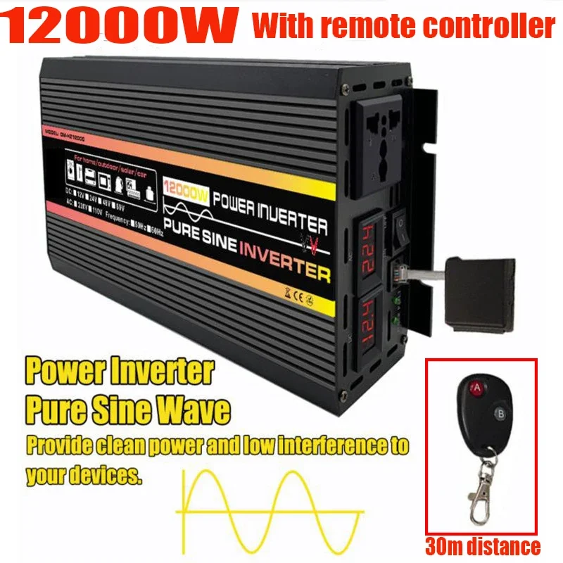 Imagem -02 - Inversor de Onda Senoidal Pura Transformador de Voltagem Display Digital Inteligente Carro Casa Exterior Dc12v a 220v ac 12000w