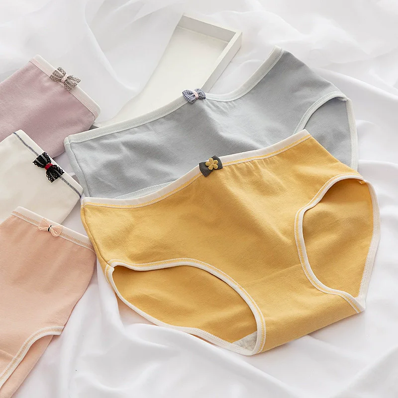 5Pcs Frauen Höschen Japanischen Stil Unterwäsche Mädchen Baumwolle Slip Mittleren Taille Süße Dreieck Hosen Nahtlose Sexy Wäsche Weibliche