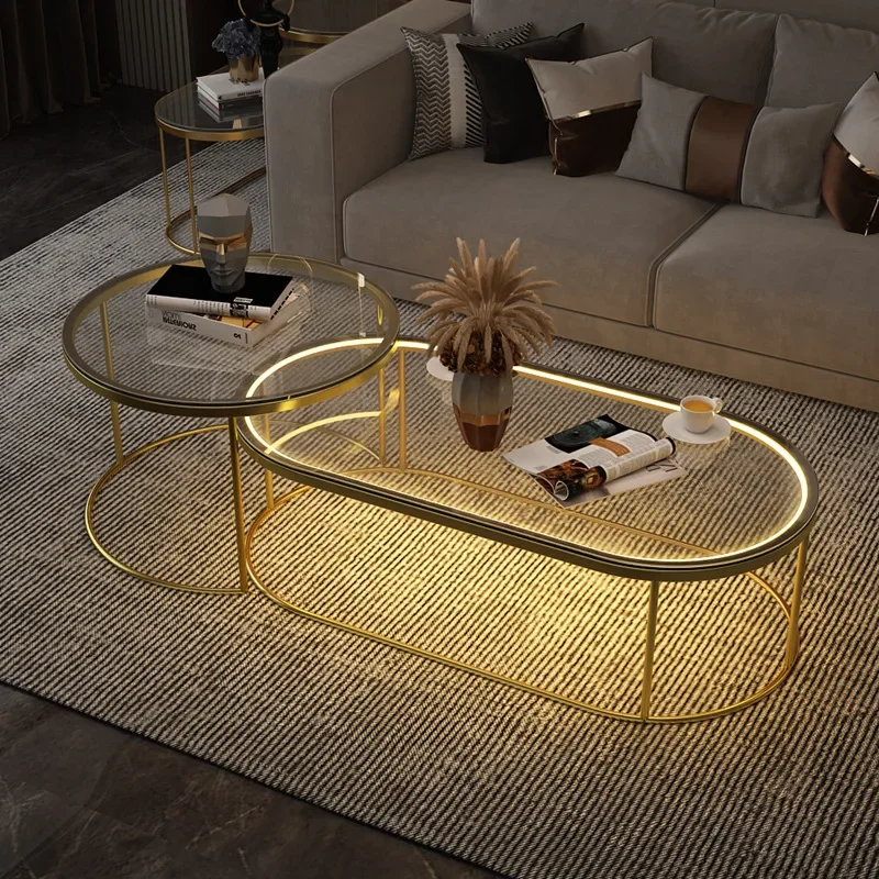 

Nordic luxury glass coffee table living room household small-sized glass coffee table size set combination tempered glass coffee