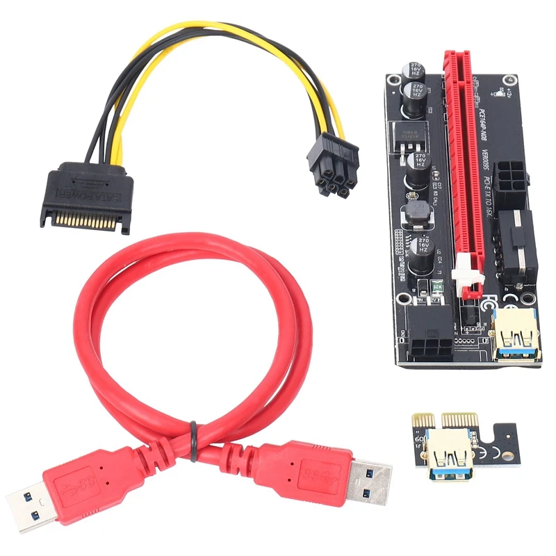 VER 009S PCIE Riser 1X bis 16X Grafik-Erweiterungskarte für GPU Mining Riser Card Extender, PCI Express Adapter, 6er-Pack