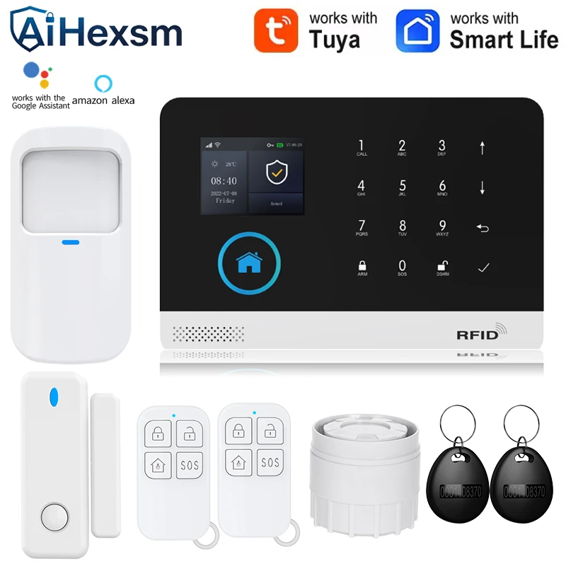 

Беспроводная сигнализация 433 МГц 103 GSM с датчиком движения для домашней безопасности, Wi-Fi, управление через приложение Tuya Smart House