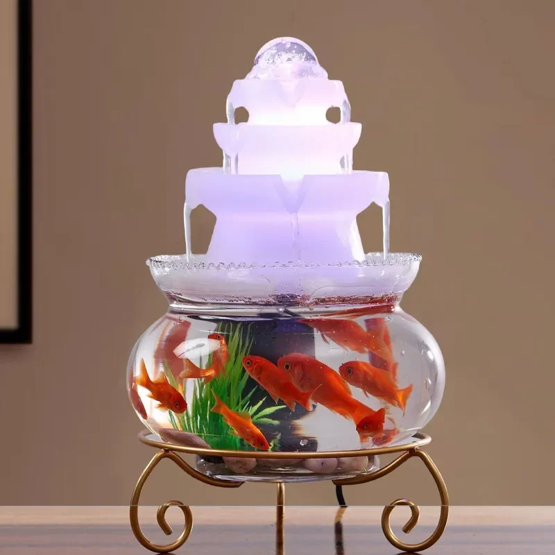 Creative flowing water generates wealth, fish tank attracts wealth, office desktop coffee table, entrance, fountain,