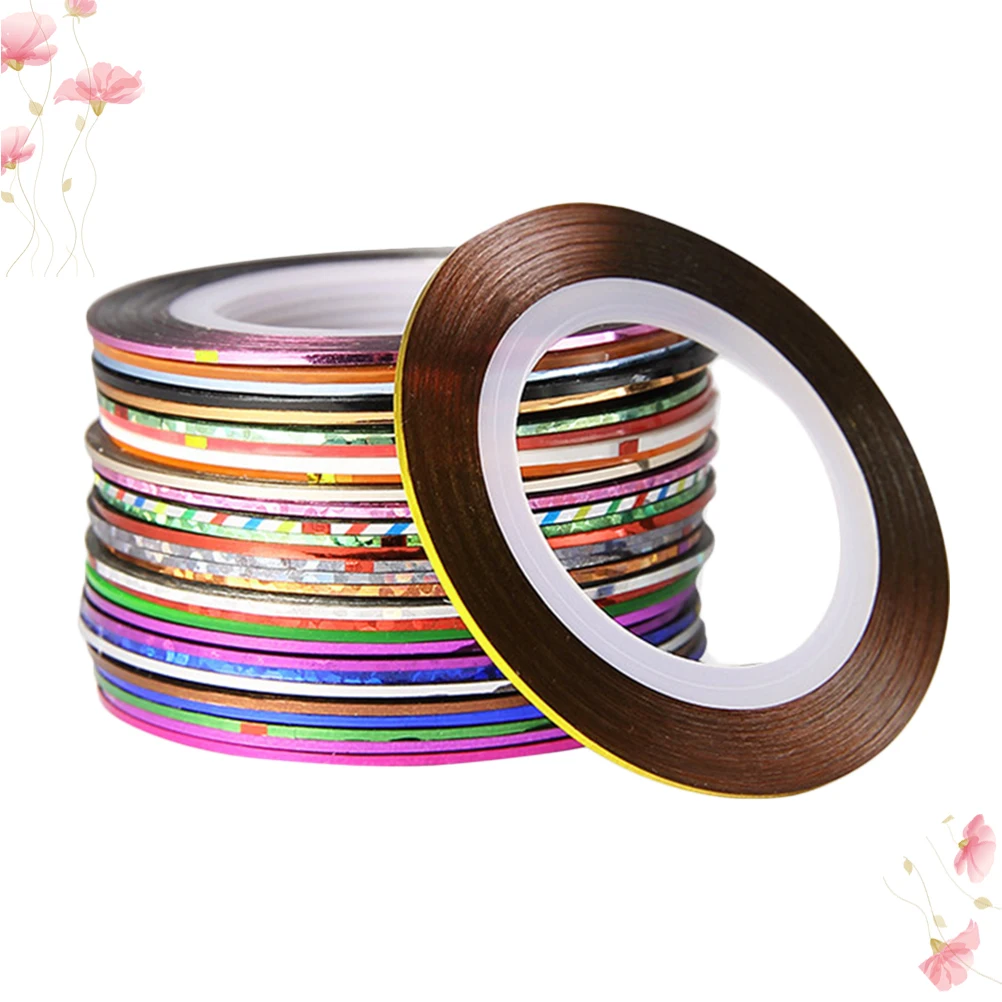 

30 Rolls Shiny Nail Art Tapes Self Adhesive DIY Stickers Striping Line Home Manicure Pedicure Decor Nail Stickers