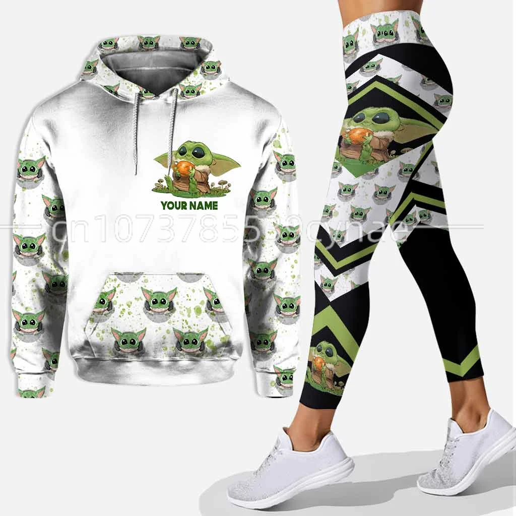 Disney Yoda Hoodie Women's Hoodie Set Yoga Pants Sweatpants Free Custom Name Hoodie Tights Fashion Sportswear