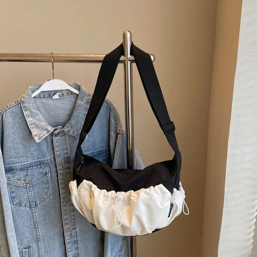 

Contrast Color Nylon Crossbody Bag Drawstring Underarm Dumplings Shoulder Bag Portable Korean Style Fashion Handbag Decoration