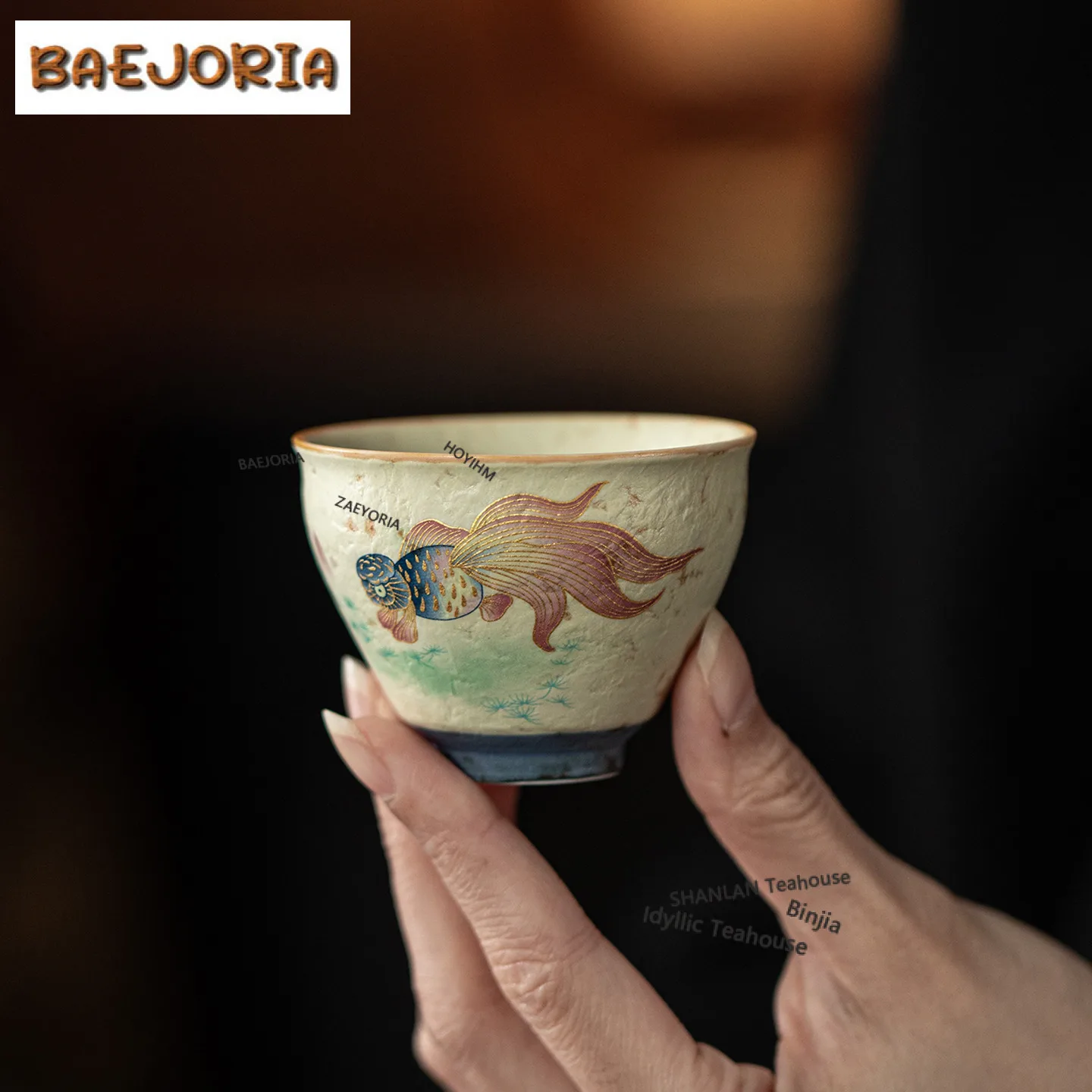 Firestone Red Gold Drawing Koi Fish Teacup Luxury Tea Bowl Tea Cup Set Tea-tasting Smelling Cup Jianzhan Master Cups Tea Set
