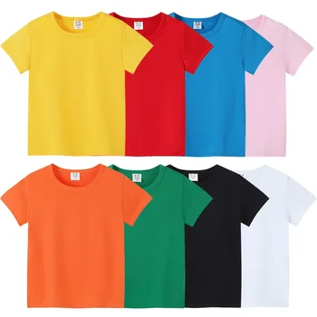 Camiseta de manga corta de verano para niños de 2 a 12 años, ropa de algodón para bebés, camiseta infantil en blanco para niños y niñas, camisetas sólidas para niños