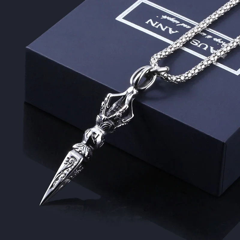 Six Character Truth Charm Pestle Necklace Male Trendy Tiktok Retro Buddha Vajra Pestle Pendant Male Hip-Hop Personality Trendy M