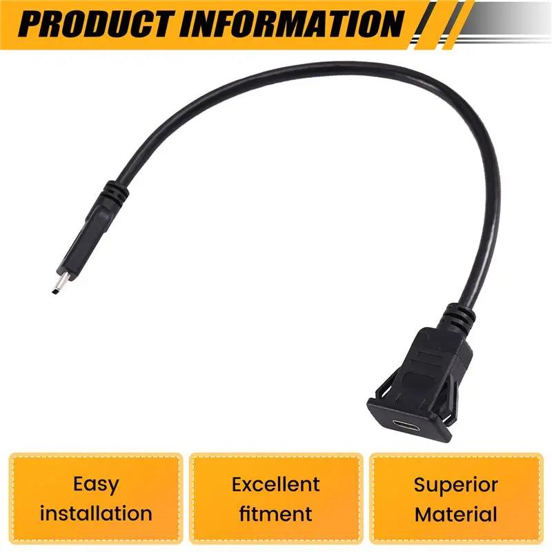 M07K-Square Flush Mount 10Gbps USB Type C 3.1 USB C Male To Female Snap-In Panel Mount Extension Cable For Car Truck