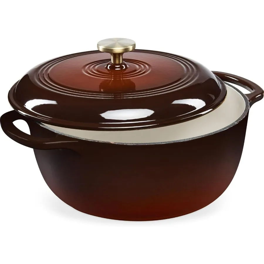 

6 Quart Enamel Cast-Iron Round Dutch Oven, Family Style Heavy-Duty Pre-Seasoned Cookware for Home, Kitchen, Dining Room, Oven Sa