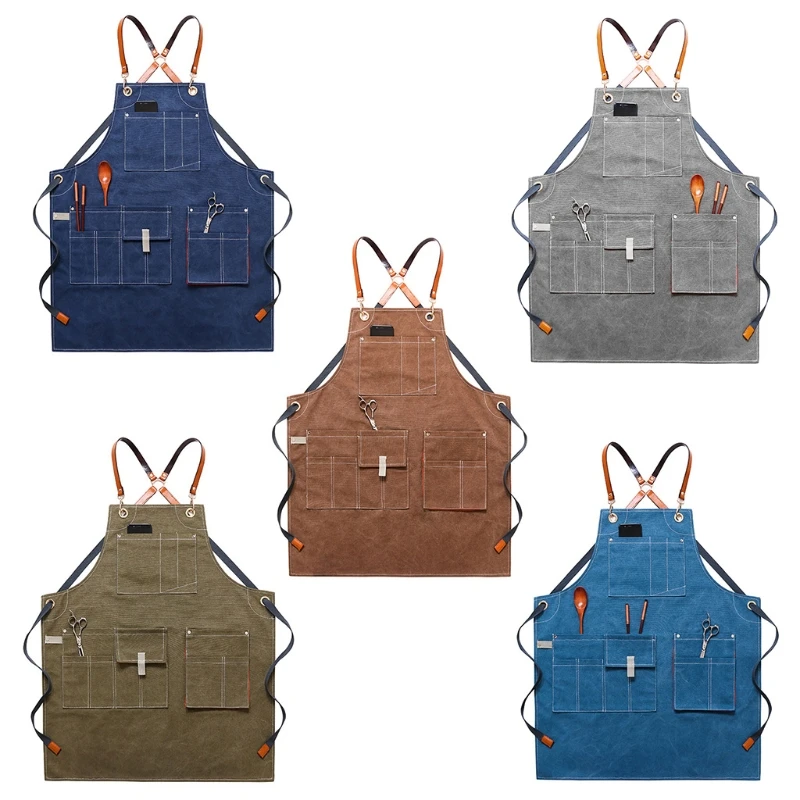 

Woodworking Shop Aprons for Men Women Canvas Work Apron with Pockets Adjustable for Cross Back Straps Kitchen Cooking Baking