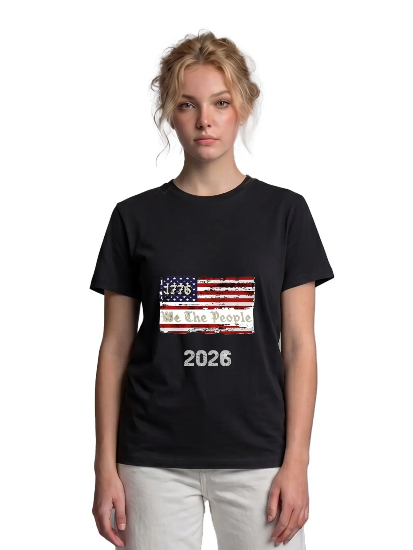 2026 V Neck T Shirt White American Flag 1776 We The People 250 Years 2026 Independence Day Celebration Patriotic Wear For Women Casual Outfits Summer Fashion