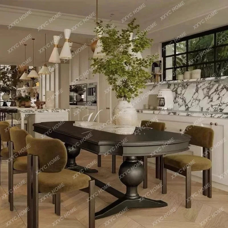 Solid wood oval dining table and chair combination furniture can be customized high-end retro old simple dining table