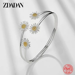 ZDADAN 925 Sterling Silver Daisy Adjustable Open Cuff Bracelet&Bangles For Women Fashion Jewelry