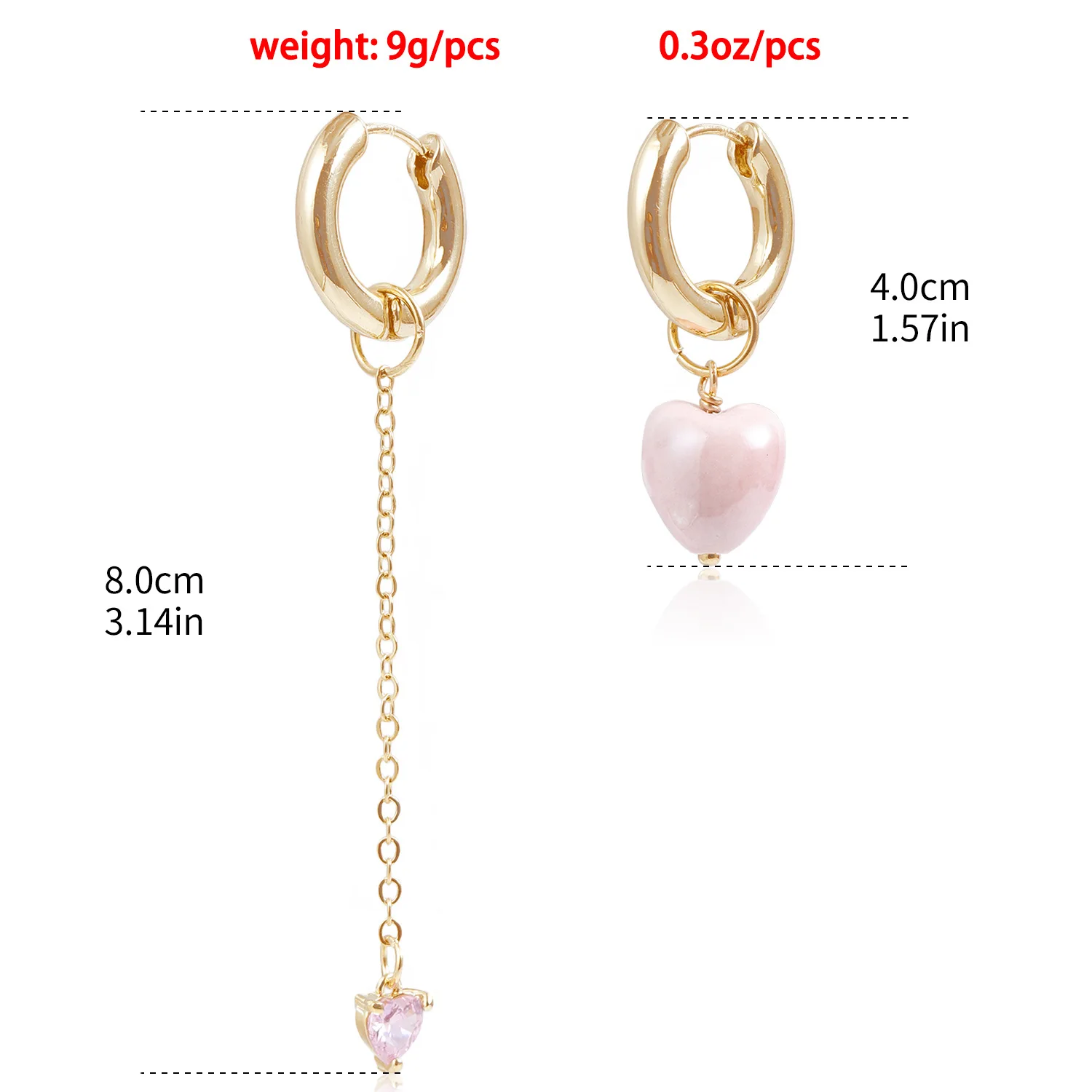 Heart-shaped Tassel Pendant Earrings Design Ear Buckles for Women Asymmetric Jewelry