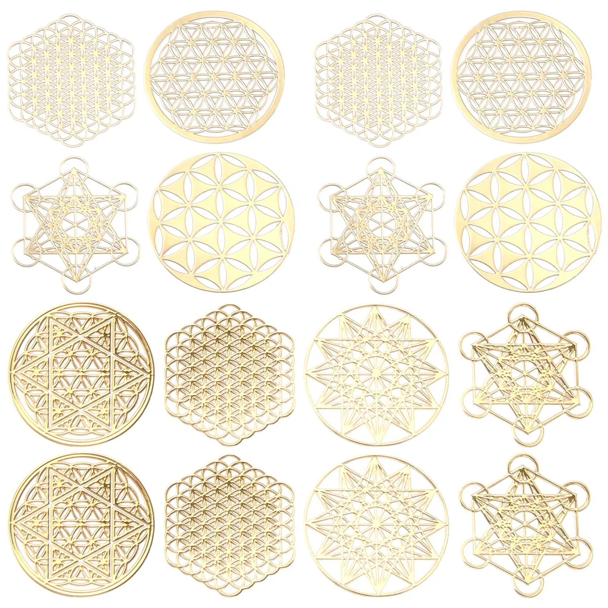 A44T16Pcs/Set Metal Energy Decor Sticker Flower of Life Children's Day Gifts 7 Chakra Copper Energy Tower Orgonite Stickers